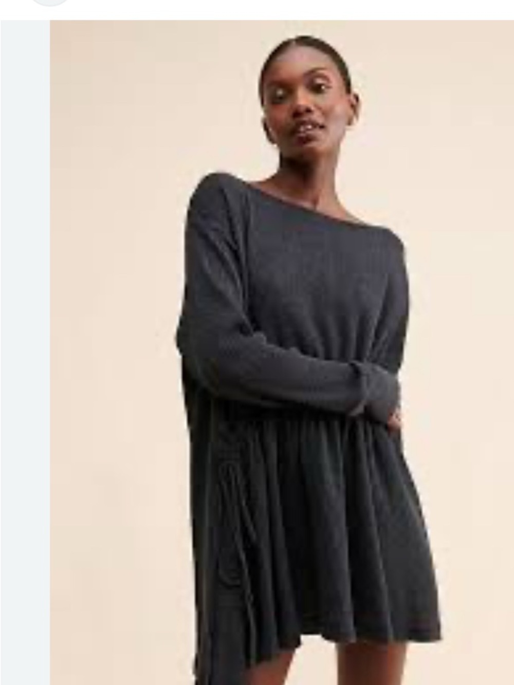 Free People Charcoal Ribbed Long-Sleeve Waist-Detail Dress